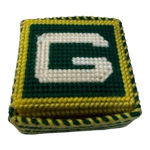 Green Bay Packers Handmade Needlepoint Coasters & Box Set
